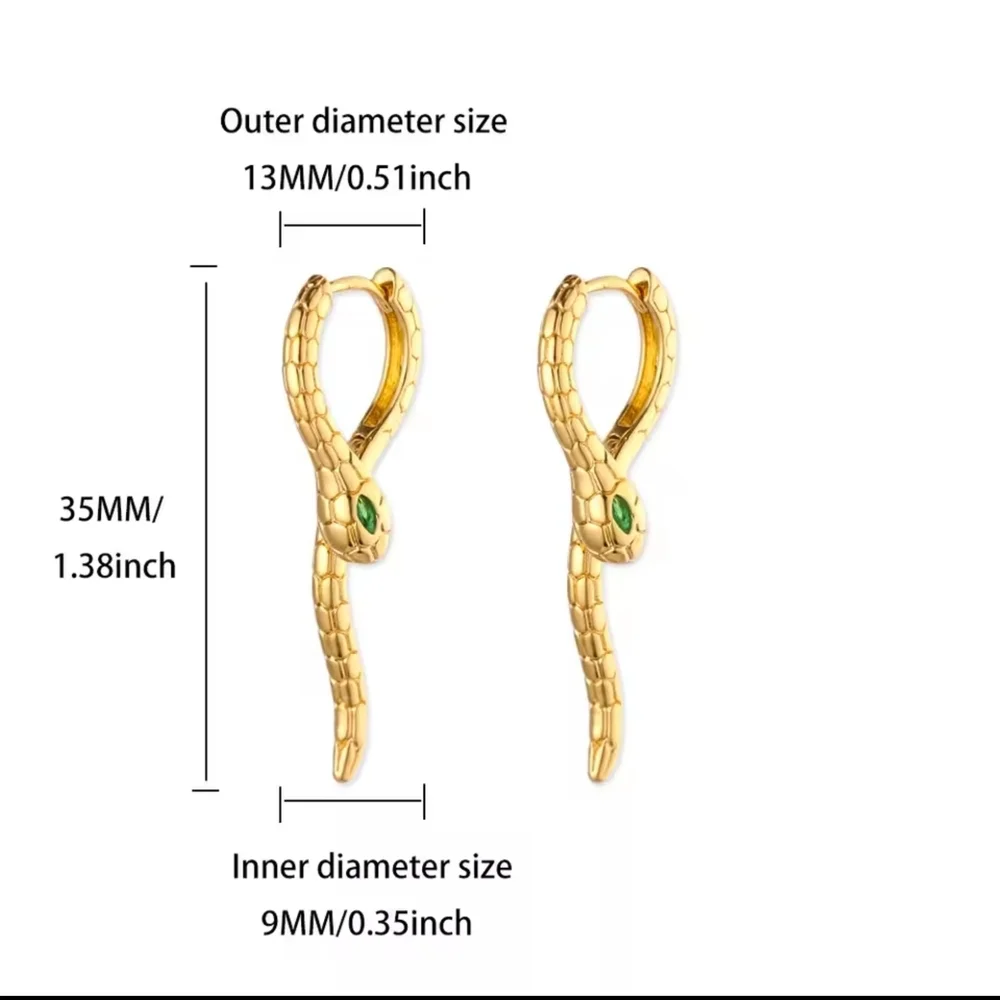 Gold Snake Earrings with Green Accent - Picture 7 of 7